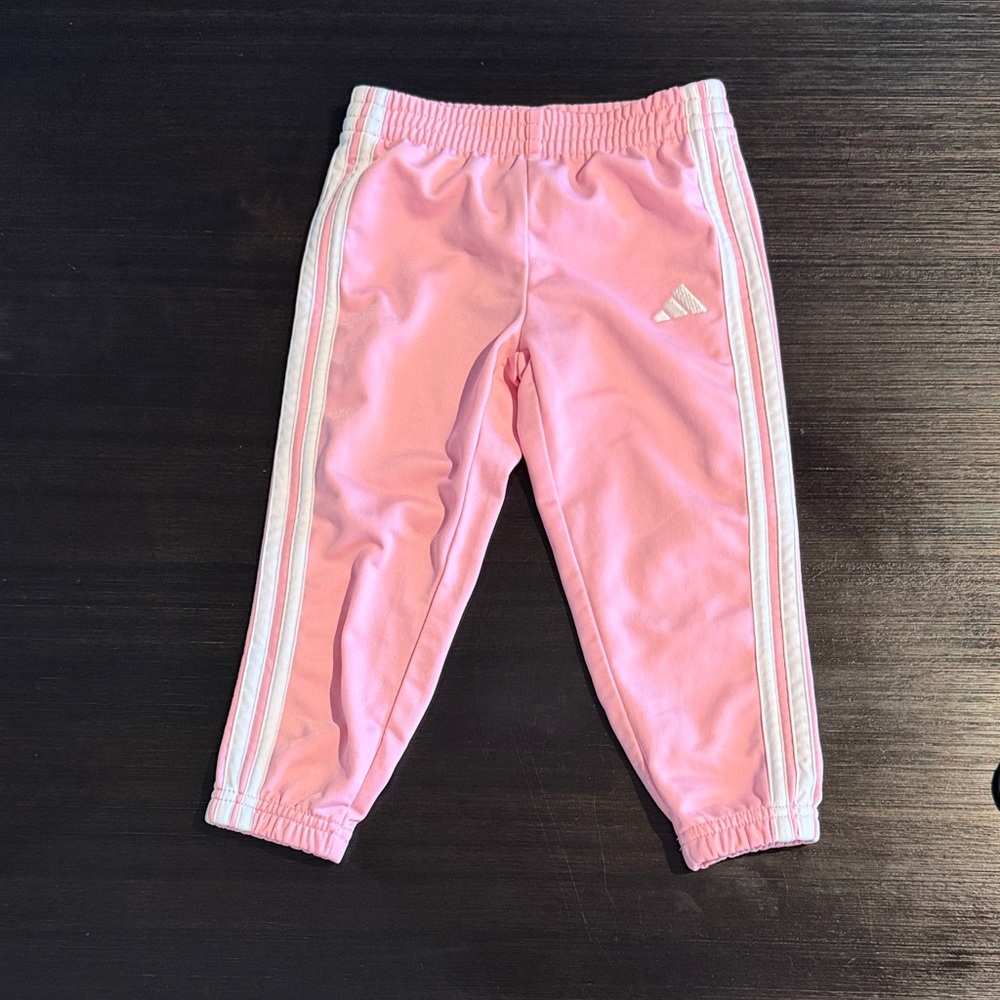 Adidas Kids Light Pink Joggers with White Stripes